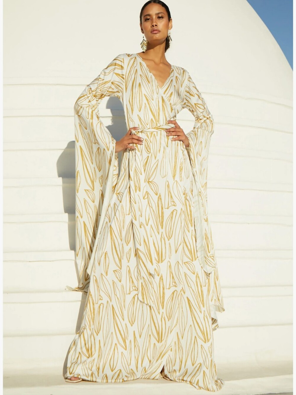 Diarrablu Maya Exaggerated Long Sleeve Fiore Print Jacquard Wrap Dress SMALL